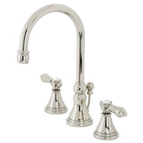 Two-Handle 3-Hole Deck Mount Widespread Bathroom Faucet with Brass Pop-Up, Polished Nickel