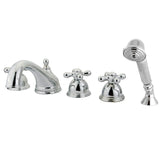Magellan Three-Handle 5-Hole Deck Mount Roman Tub Faucet with Hand Shower, Polished Chrome