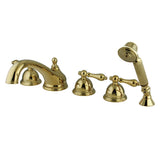Milano Three-Handle 5-Hole Deck Mount Roman Tub Faucet with Hand Shower, Polished Brass