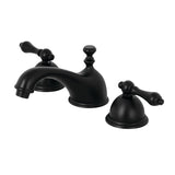 Restoration Two-Handle 3-Hole Deck Mount Widespread Bathroom Faucet with Brass Pop-Up, Matte Black
