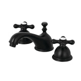 Restoration Two-Handle 3-Hole Deck Mount Widespread Bathroom Faucet with Brass Pop-Up, Matte Black