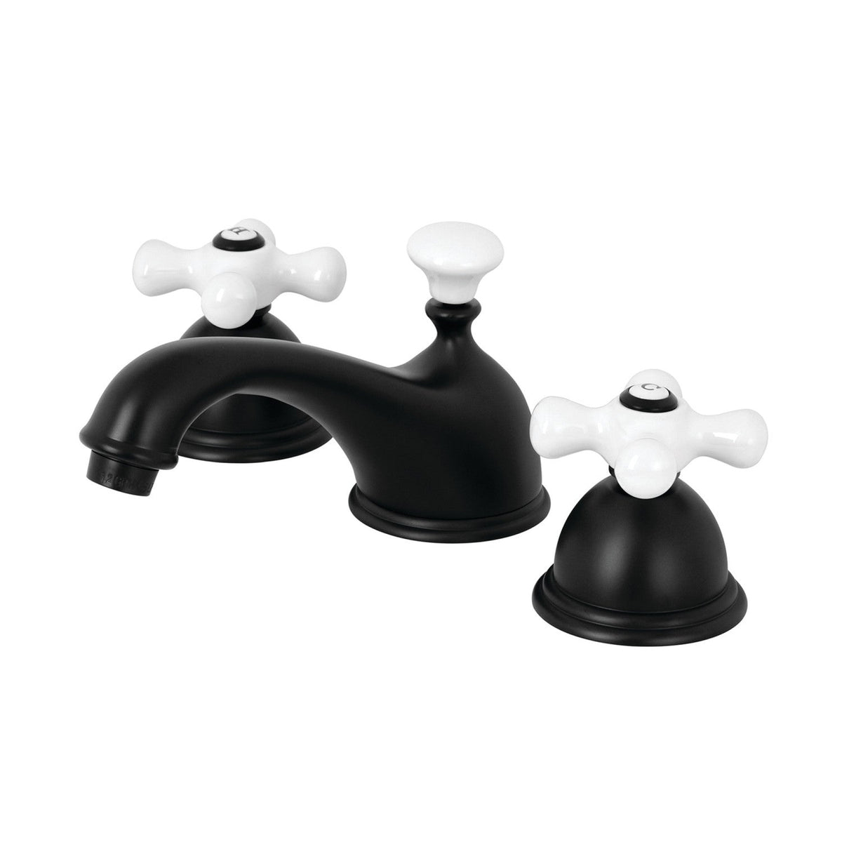 Restoration Two-Handle 3-Hole Deck Mount Widespread Bathroom Faucet with Brass Pop-Up, Matte Black