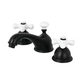 Restoration Two-Handle 3-Hole Deck Mount Widespread Bathroom Faucet with Brass Pop-Up, Matte Black