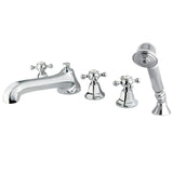 Metropolitan Three-Handle 5-Hole Deck Mount Roman Tub Faucet with Hand Shower, Polished Chrome