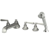 Metropolitan Three-Handle 5-Hole Deck Mount Roman Tub Faucet with Hand Shower, Polished Chrome