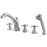 Metropolitan Three-Handle 5-Hole Deck Mount Roman Tub Faucet with Hand Shower, Polished Chrome