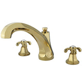 Vintage Two-Handle 3-Hole Deck Mount Roman Tub Faucet, Polished Brass