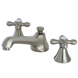 Two-Handle 3-Hole Deck Mount Widespread Bathroom Faucet with Brass Pop-Up, Brushed Nickel