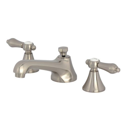 Two-Handle 3-Hole Deck Mount Widespread Bathroom Faucet with Brass Pop-Up, Brushed Nickel