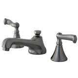 Two-Handle 3-Hole Deck Mount Widespread Bathroom Faucet with Brass Pop-Up, Brushed Nickel