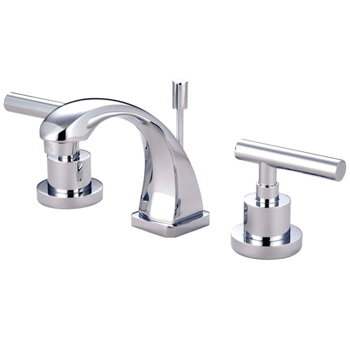 Manhattan Two-Handle 3-Hole Deck Mount Widespread Bathroom Faucet with Brass Pop-Up, Polished Chrome