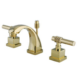 Milano Two-Handle 3-Hole Deck Mount Widespread Bathroom Faucet with Brass Pop-Up, Polished Brass