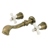 Two-Handle 3-Hole Wall Mount Tub Faucet, Antique Brass