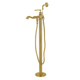 Royale Single-Handle 1-Hole Freestanding Tub Faucet with Hand Shower, Brushed Brass
