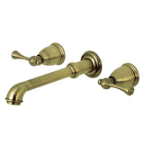 English Country Two-Handle 3-Hole Wall Mount Tub Faucet, Antique Brass