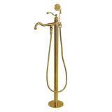 English Country Single-Handle 1-Hole Freestanding Tub Faucet with Hand Shower, Brushed Brass