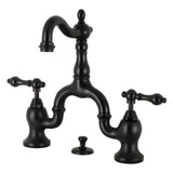 English Country Two-Handle 3-Hole Deck Mount Bridge Bathroom Faucet with Brass Pop-Up, Matte Black