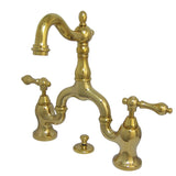 English Country Two-Handle 3-Hole Deck Mount Bridge Bathroom Faucet with Brass Pop-Up, Polished Brass