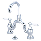 English Country Two-Handle 3-Hole Deck Mount Bridge Bathroom Faucet with Brass Pop-Up, Polished Chrome