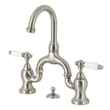 English Country Two-Handle 3-Hole Deck Mount Bridge Bathroom Faucet with Brass Pop-Up, Brushed Nickel