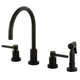 Concord Double-Handle 4-Hole Widespread Kitchen Faucet with Brass Sprayer, Matte Black