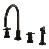 Concord Double-Handle 4-Hole Widespread Kitchen Faucet with Brass Sprayer, Matte Black
