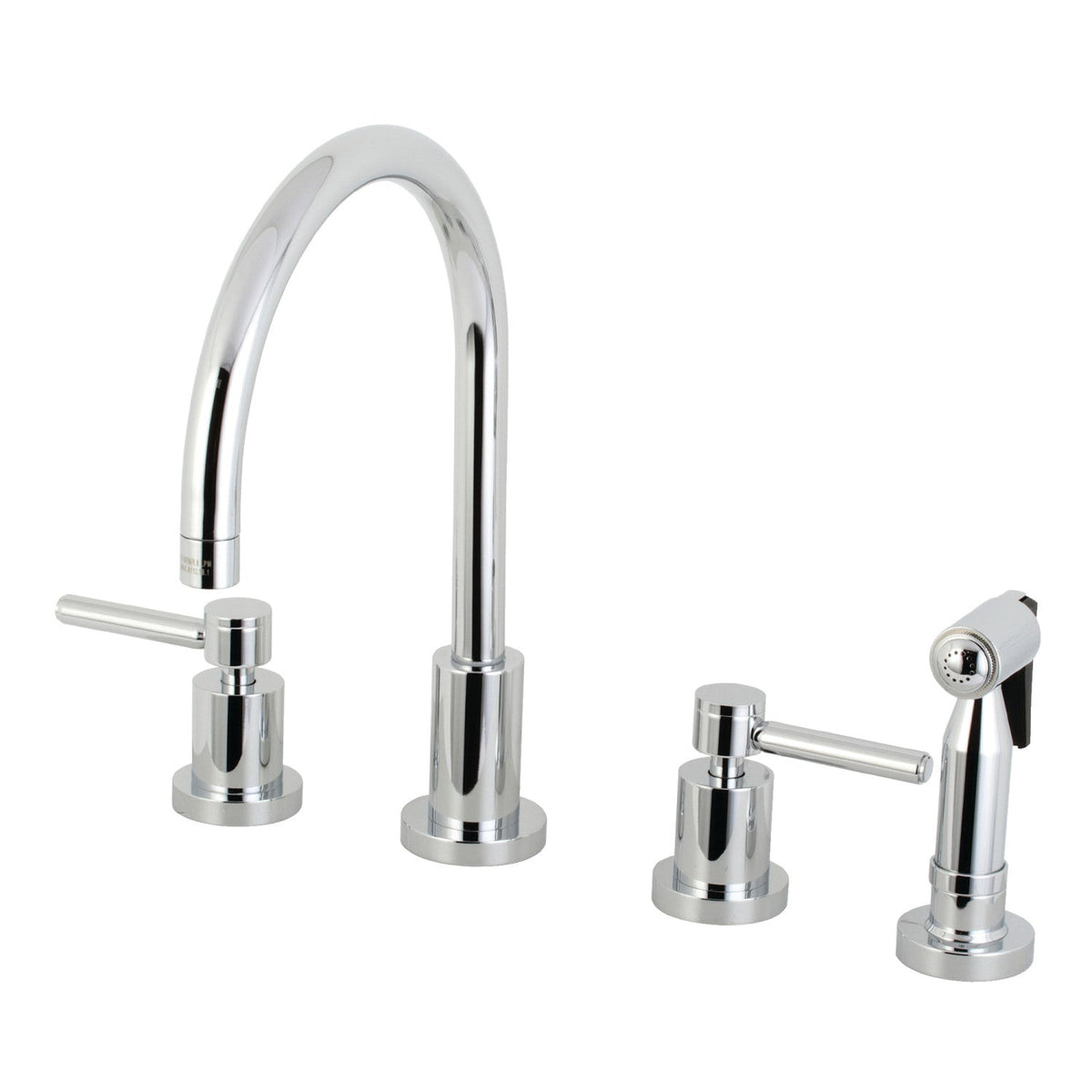 Concord Double-Handle 4-Hole Widespread Kitchen Faucet with Brass Sprayer, Polished Chrome