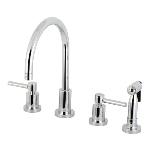Concord Double-Handle 4-Hole Widespread Kitchen Faucet with Brass Sprayer, Polished Chrome