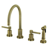 Concord Double-Handle 4-Hole Widespread Kitchen Faucet with Brass Sprayer, Antique Brass