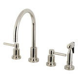 Concord Double-Handle 4-Hole Widespread Kitchen Faucet with Brass Sprayer, Polished Nickel