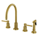 Concord Double-Handle 4-Hole Widespread Kitchen Faucet with Brass Sprayer, Brushed Brass