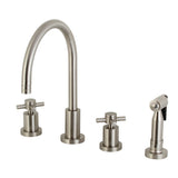 Concord Double-Handle 4-Hole Widespread Kitchen Faucet with Brass Sprayer, Brushed Nickel