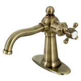 Nautical One-Handle 1-Hole Bathroom Faucet with Deck Plate and Push Pop-Up Drain, Antique Brass