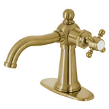 Nautical One-Handle 1-Hole Bathroom Faucet with Deck Plate and Push Pop-Up Drain, Brushed Brass