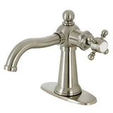 Nautical One-Handle 1-Hole Bathroom Faucet with Deck Plate and Push Pop-Up Drain, Brushed Nickel