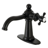 Nautical One-Handle 1-Hole Bathroom Faucet with Deck Plate and Push Pop-Up Drain, Matte Black