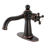 Nautical One-Handle 1-Hole Bathroom Faucet with Deck Plate and Push Pop-Up Drain, Naples Bronze