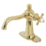 Nautical One-Handle 1-Hole Bathroom Faucet with Deck Plate and Push Pop-Up Drain, Polished Brass