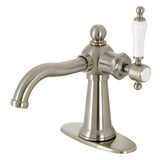 Nautical One-Handle 1-Hole Bathroom Faucet with Deck Plate and Push Pop-Up Drain, Brushed Nickel