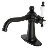 Nautical One-Handle 1-Hole Bathroom Faucet with Deck Plate and Push Pop-Up Drain, Matte Black