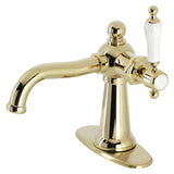 Nautical One-Handle 1-Hole Bathroom Faucet with Deck Plate and Push Pop-Up Drain, Polished Brass