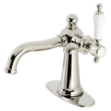 Nautical One-Handle 1-Hole Bathroom Faucet with Deck Plate and Push Pop-Up Drain, Polished Nickel