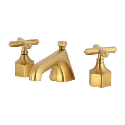 Navei Two-Handle 3-Hole Deck Mount Widespread Bathroom Faucet with Brass Pop-Up, Brushed Gold