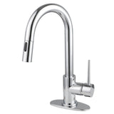 New York One-Handle 1-Hole Deck Mount Bar Faucet with Pull Down Sprayer, Polished Chrome