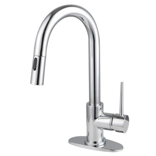 New York One-Handle 1-Hole Deck Mount Bar Faucet with Pull Down Sprayer, Polished Chrome