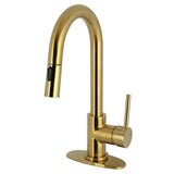 Concord One-Handle 1-Hole Deck Mount Bar Faucet with Pull Down Sprayer, Brushed Brass