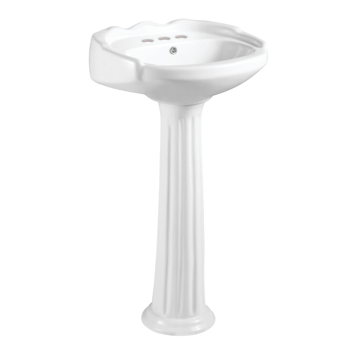 Stuart 20-Inch Ceramic Pedestal Sink (4-Inch, 3 Hole), Glossy White