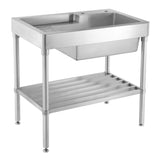 Pearlhaus Brushed Stainless Steel Single Bowl, Freestanding Utility Sink with Drainboard and Lower Rack, Brushed Stainless Steel - view 2