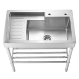Pearlhaus Brushed Stainless Steel Single Bowl, Freestanding Utility Sink with Drainboard and Lower Rack, Brushed Stainless Steel - view 4