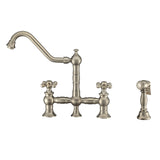 Vintage III Plus Bridge Faucet with Long Traditional Swivel Spout, Cross Handles and Solid Brass Side Spray, Brushed Nickel